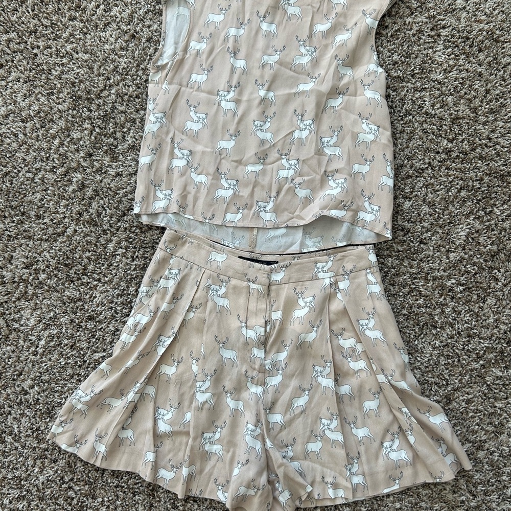 Zara Beige Top and Short Set with Deer Design